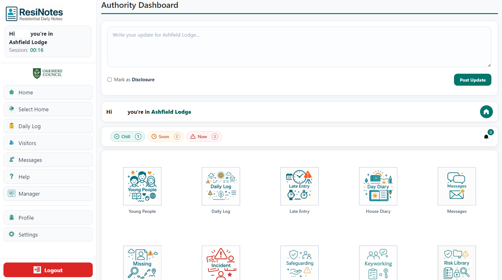 ResiNotes service oversight dashboard