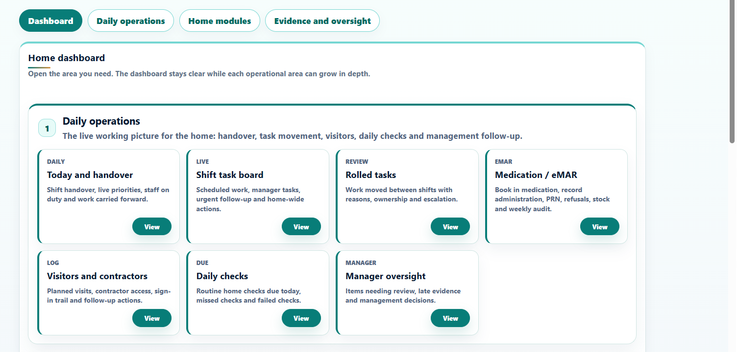 ResiNotes home dashboard showing connected daily operations