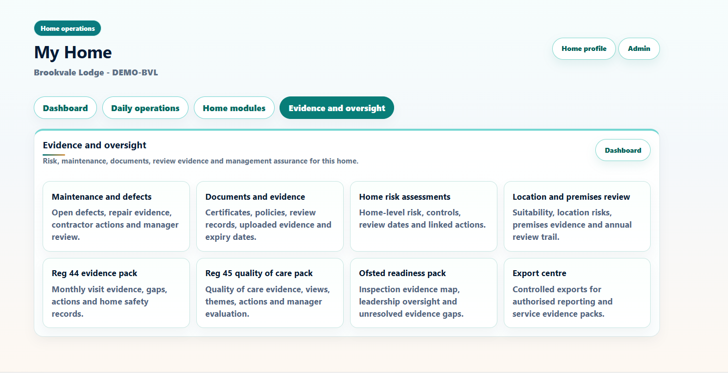 ResiNotes management evidence and oversight screen