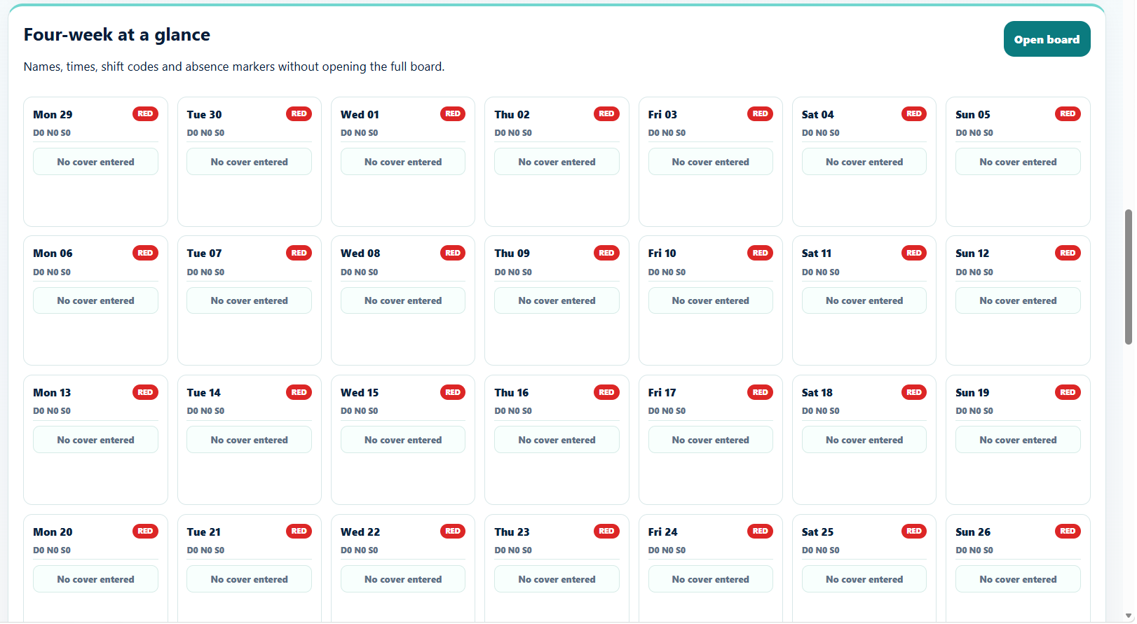 Four-week at a glance rota cards